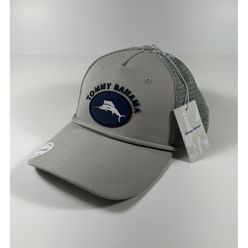 TOMMY BAHAMA "Tip‎ Your Cap" Marlin Logo Rope Trucker Hat Gray Men's *NEW*
